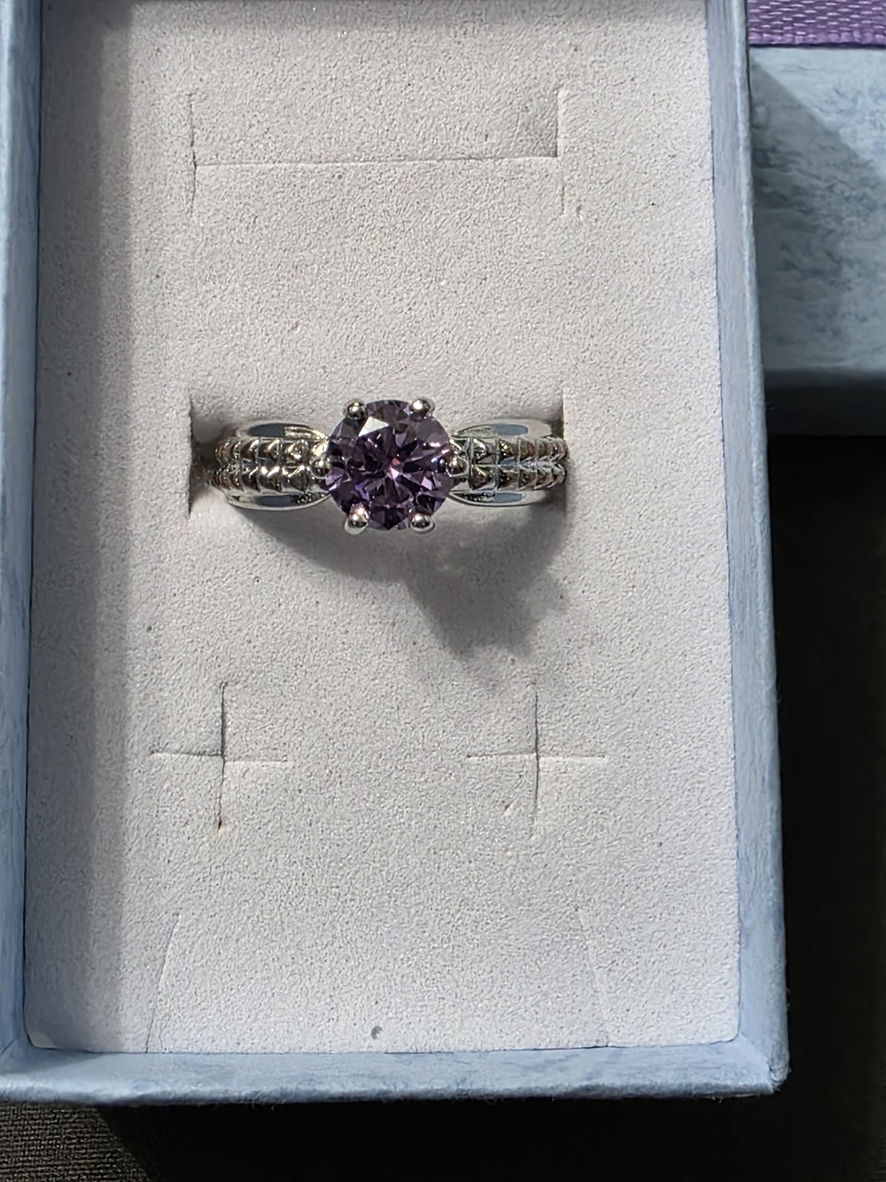 Estate - Silver Tone - Purple Center Stone - Designer Signed Ring - 474